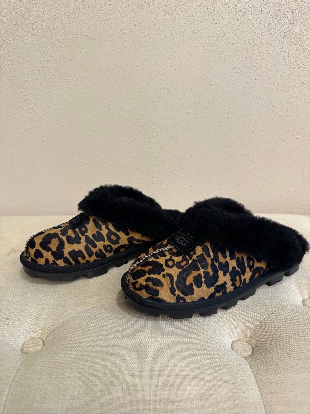 UGG Women's Coquette Panther Print Shearling-Trim Slip-On Slippers 8